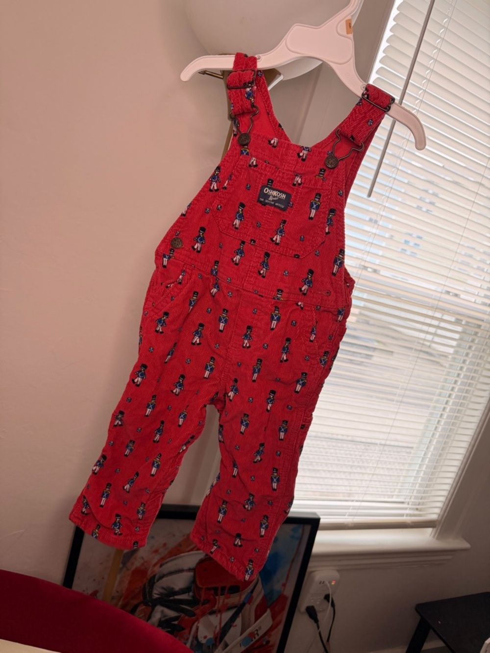 OshKosh B'gosh Red Corduroy Printed Overalls with Toy Soldier Motif